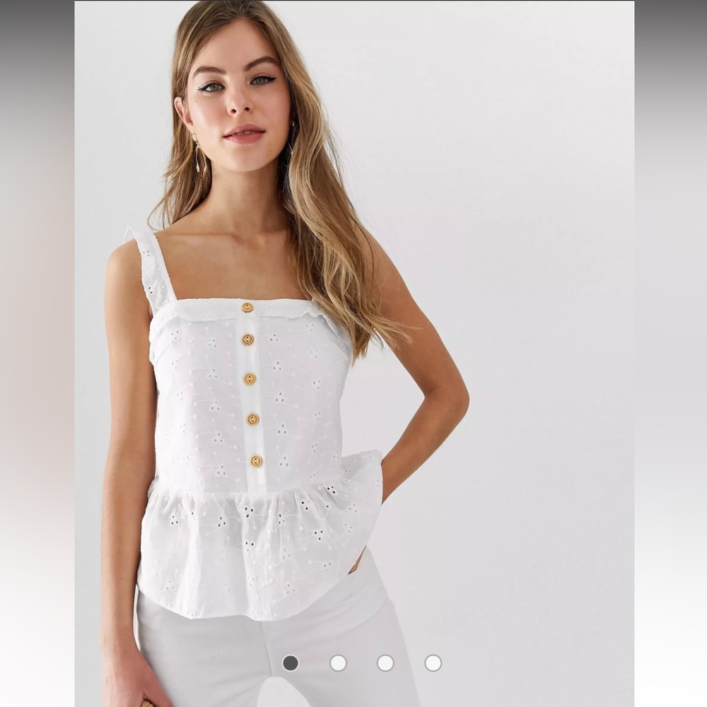 ASOS Parisian Eyelet Ruffle Button Peplum Blouse